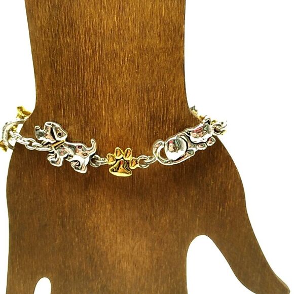 Vintage Premier Designs Gold & Silver-tone Dog Cat & Paw Bracelet - Picture 3 of 10